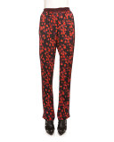Floral-Print Pajama Pants, Red