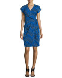 Sascha Dot-Print Wrap Dress, Chevron Dots Blue