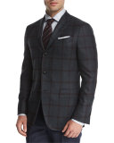 Tonal Large-Windowpane Two-Button Jacket, Blue