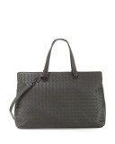 Large Double-Compartment Lambskin Tote Bag, Light Gray