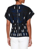 Dolman-Sleeve Domino-Print Top, Ink Blue/White