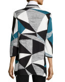 Colorblock Jacket W/ Faux-Leather-Trim, Teal/Black/Ivory