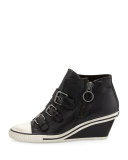 Gin Bis Buckled Leather Wedge Sneaker