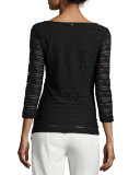 3/4-Sleeve Ribbon Illusion Top 