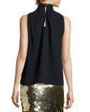 Kenji Sleeveless Fluid Crepe Top, Black