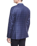 Tonal Windowpane Virgin Wool Two-Button Sport Coat, Light Blue