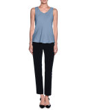 Silk Charmeuse Scoop-Neck Shell, Cornflower Blue