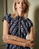 Check Fil Coupe Belted Shirtdress, Navy/Periwinkle