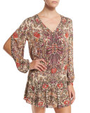 Sagat Long-Sleeve Floral Silk Blouse, Talitha