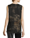 Julieta Sleeveless Paisley-Print Chain-Trimmed Silk Blouse, Multi
