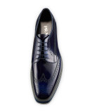 Leather Platform Brogue Creeper, Blue