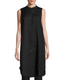 Sleeveless Mandarin-Collar Linen Tunic