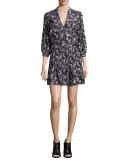Palmetto Silk Pintuck Boho Dress, Black