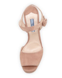 Suede Platform Ankle-Strap Sandal, Nudo