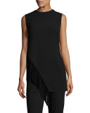 Wool Tunic with Suede Fringe, Black