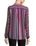 Buffy Long-Sleeve Striped & Floral-Print Silk Blouse, Multi