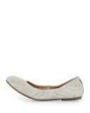 Molly Metallic Cracked Suede Ballet Flat, Beige