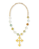 Faceted Aquamarine Cross Pendant Necklace