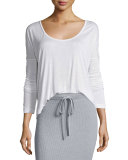 Long-Sleeve Jersey Scoop-Neck Tee, White