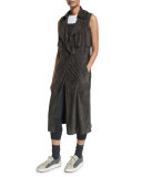 Double-Breasted Suede Long Vest, Graphite