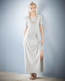 Short-Sleeve Ruched Jersey Maxi Dress 