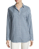 Sabira Long-Sleeve Gingham Blouse, Luna Multi