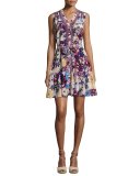 Tilly-C Floral-Print Sleeveless Shirtdress, Beige/Multicolor