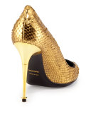 Python Point-Toe Stiletto Pump, Gold