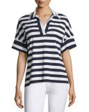 Striped Dolman-Sleeve Popover Top, Ink Multi