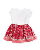 cap-sleeve monkey tee w/ floral skirt, cream, size 12-24 months
