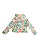 Hooded Hibiscus Zip-Front Jacket, Green, Size 4-10