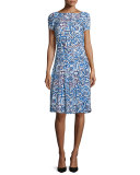 Abstract Watercolor-Shaped Print Dress, Marine Blue