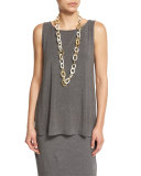 Sleeveless Cozy Long Shell, Ash, Petite  