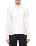 Ruched-Front Fitted Blouse, Cream