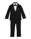 Lightweight-Twill Four-Piece Tuxedo Set, Black, Size 12-24 Months