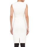 Ruched-Front Sleeveless Dress, Cream