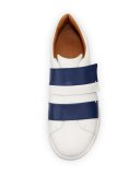 Willet Leather Grip-Strap Sneaker, White/Blue