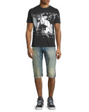 Distressed Slim-Fit Denim Shorts, Light Blue