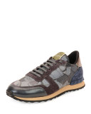 Camo Butterfly-Print Leather Sneaker, Gray