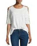 Balkis Ring-Sleeve Jersey Tee, White