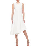 Sleeveless Half-Zip Asymmetric Dress, Cream