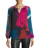 Saylor Abstract-Printed Peasant Blouse