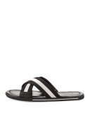 Bonks Men's Trainspotting-Stripe Fabric Slide Sandal, Black/White