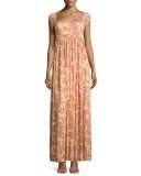 Isa Cap-Sleeve Printed Long Dress 