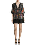 Floral Lace-Up Flounce Dress, Black/Multi