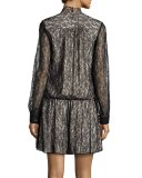 Deena Lace Blouson Dress, Black/Brown