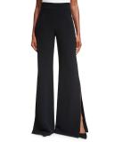 Aubree Side-Slit Wide-Leg Pants, Black