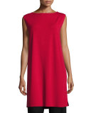 Sleeveless Bateau-Neck Jersey Shift Dress, Red, Plus Size