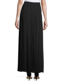 Polka-Dot Pleated Maxi Skirt, Black