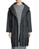 Tinsel-Trim Drop-Shoulder Coat, Charcoal/Black